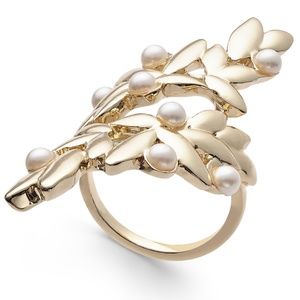 Gold-Tone & Imitation Pearl Leaf Statement Ring